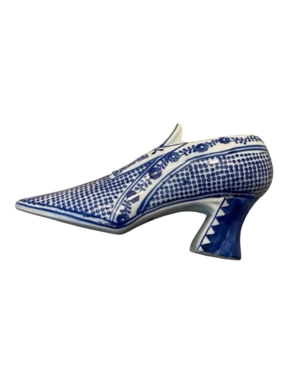 Blue and white decorative shoe the Canton collection is 7 3/4" long x 4 high